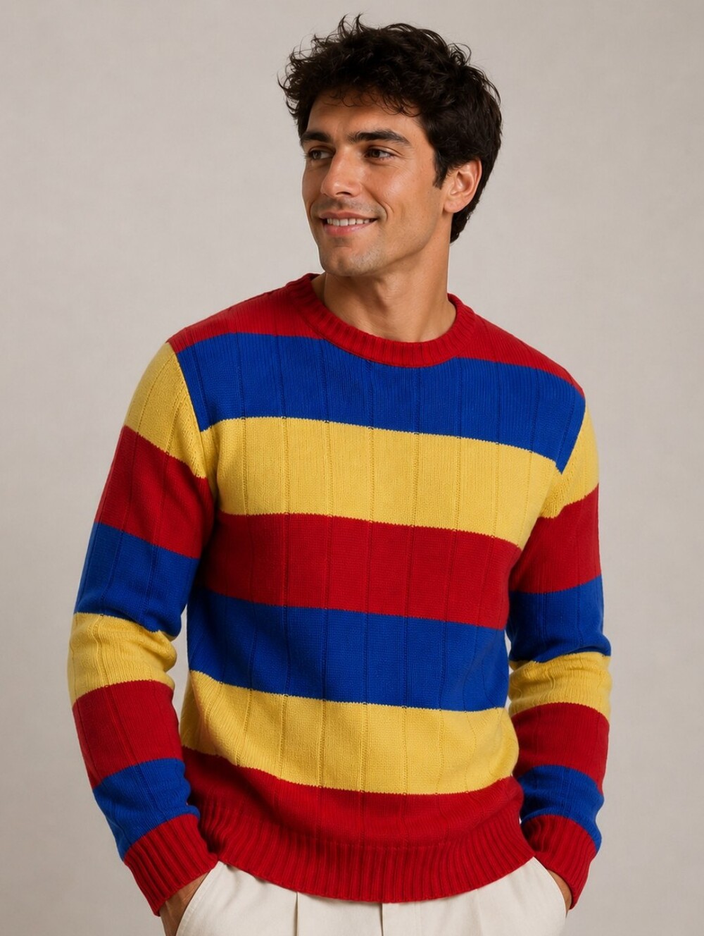 Rare Colorblock Polo by Ralph Lauren Men’s M Knit Sweater - Red/Yellow/Blue